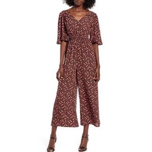 Good Luck Gem Floral Cropped Jumpsuit - Black and Pink